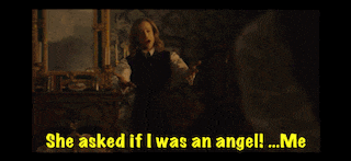 a man laying on a bed with the words she asked if i was an angel me