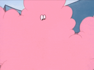 a cartoon of a man with pink hair and a brown hat