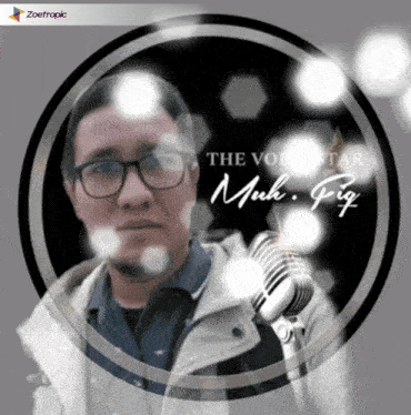 a picture of a man with glasses and a microphone with the words the voice star on it