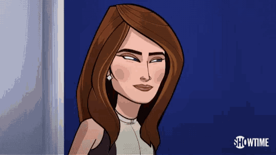 a cartoon of a woman with showtime on the bottom right