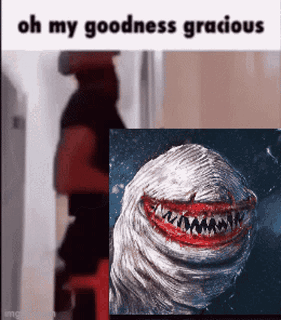 a meme with a picture of a monster and the words oh my goodness gracious at the top