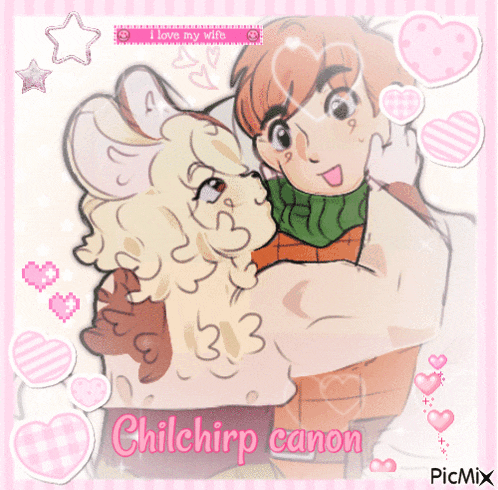 a drawing of a man and a sheep with the name chilchirp canon on the bottom right