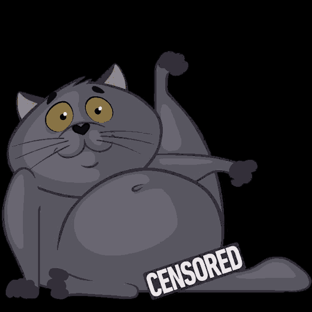 a cartoon cat with yellow eyes is laying down with a sign that says censored
