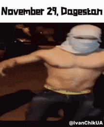 a shirtless man with a white hat on his head is dancing on november 29th