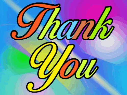 a colorful sign that says thank you on a blue and purple background