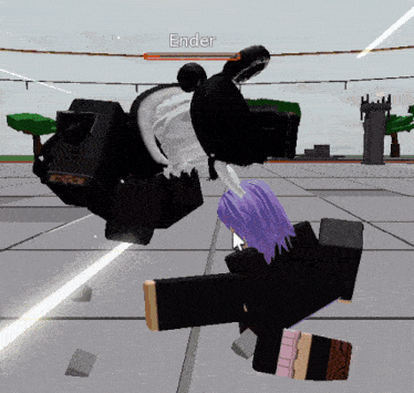 a video game character is fighting another character with the name ender on the screen