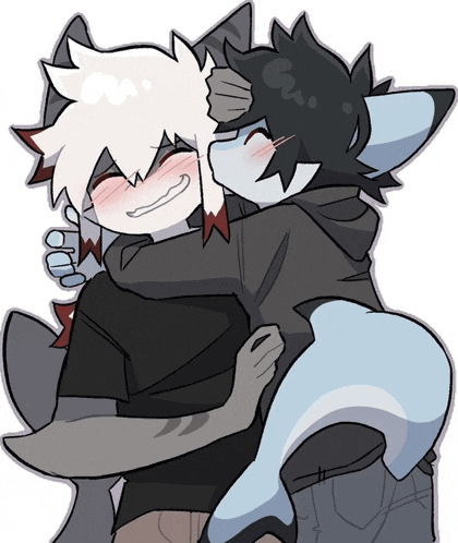 a drawing of two furry characters hugging each other with one being a shark