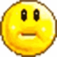 a pixel art of a yellow smiley face with a sad look on it .