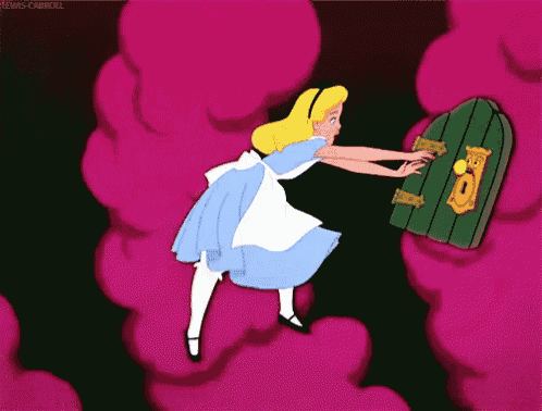 alice from alice in wonderland is trying to open a door