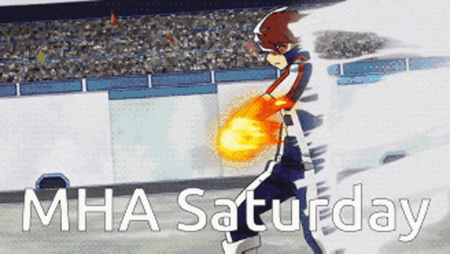 a poster for mha saturday with a picture of a person