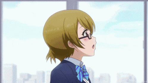 a girl wearing glasses and a bow tie looks up at something