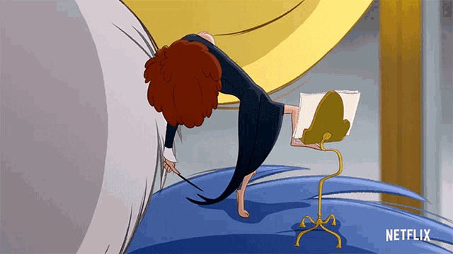 a cartoon of a woman holding a book with netflix written on the bottom
