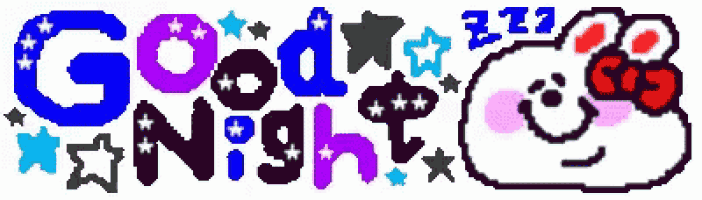 a pixel art of a hello kitty with the words good night