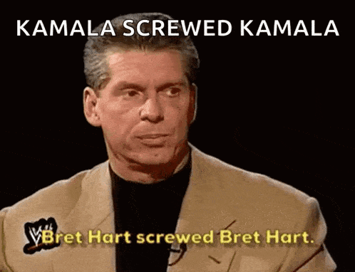 a man in a suit says kamala screwed kamala