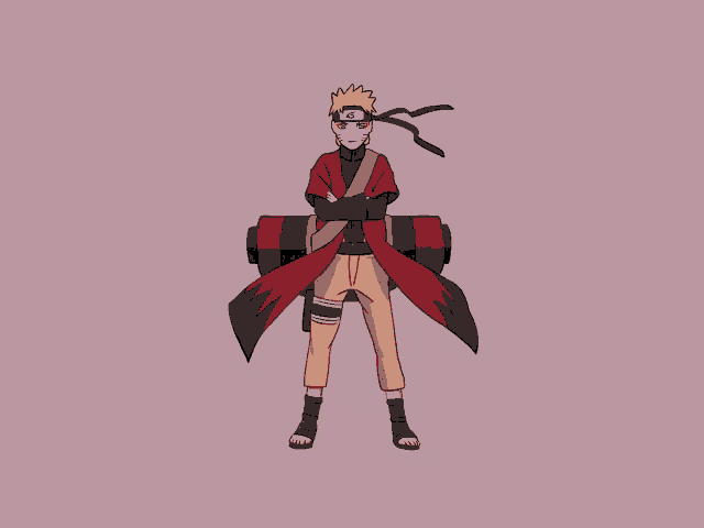 a cartoon drawing of naruto with his arms crossed and a red cape