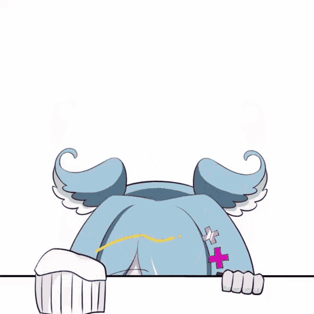 a cartoon drawing of a girl with blue hair and a toothbrush