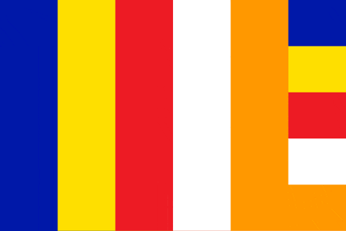 a blue , yellow , red and white flag with the letter l on the bottom