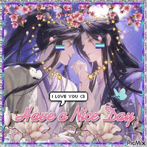 a picture of two people with flowers and the words have a nice day on the bottom