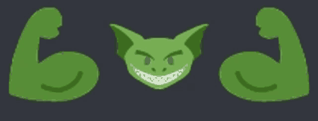 a cartoon drawing of a green goblin with red eyes and muscles