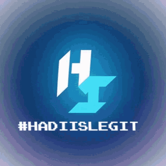 a blue background with a white letter h and the words #hadieslegit below it