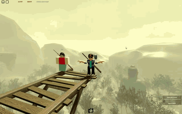 a screenshot of a video game shows a person standing on a railroad track