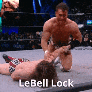 a wrestling match with the words lebell lock on the bottom of the screen