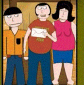 a cartoon of a man holding an envelope next to a woman