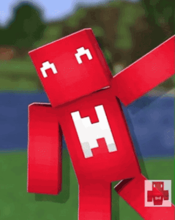 a red minecraft character with the letter h on it