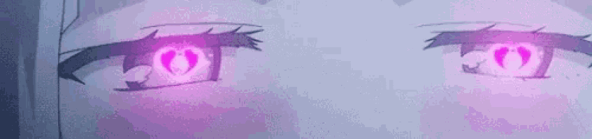 a close up of a girl 's eyes with glowing pink eyes .