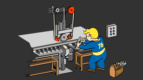 a cartoon of a man with the number 76 on his back working on a machine