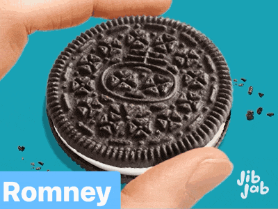a person is holding an oreo cookie with the name romney written below it