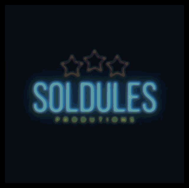 soldules productions neon sign with three stars on it