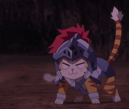 a cartoon cat wearing armor and a helmet looks angry