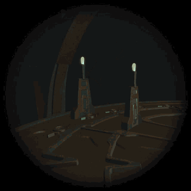 a dark room with a green light coming out of the corner