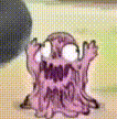 a cartoon drawing of a purple monster with a big mouth and big eyes