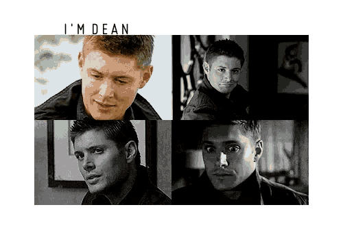 a collage of four pictures of a man called dean