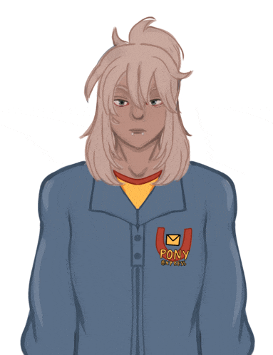 a drawing of a person wearing a jacket that says pony express on it