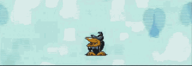 a cartoon character is flying through the air with a blue background