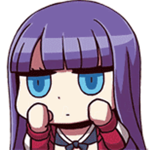 a cartoon girl with long purple hair and blue eyes