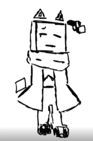 a drawing of a person with a box on their head holding a gun