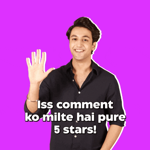 a man in a black shirt with the words iss comment ko milte hai pure 5 stars on the bottom