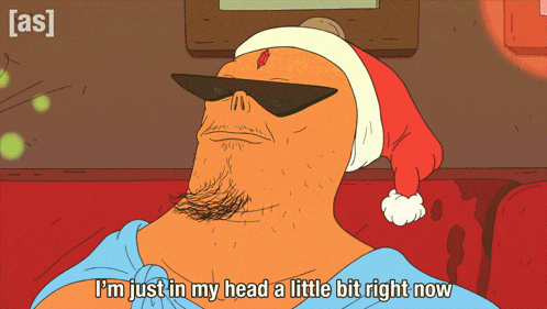 a cartoon of a man wearing sunglasses and a santa hat with the caption i 'm just in my head