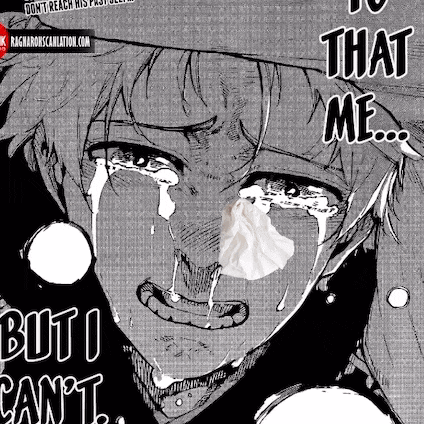 a black and white drawing of a person crying with a tissue in their mouth .