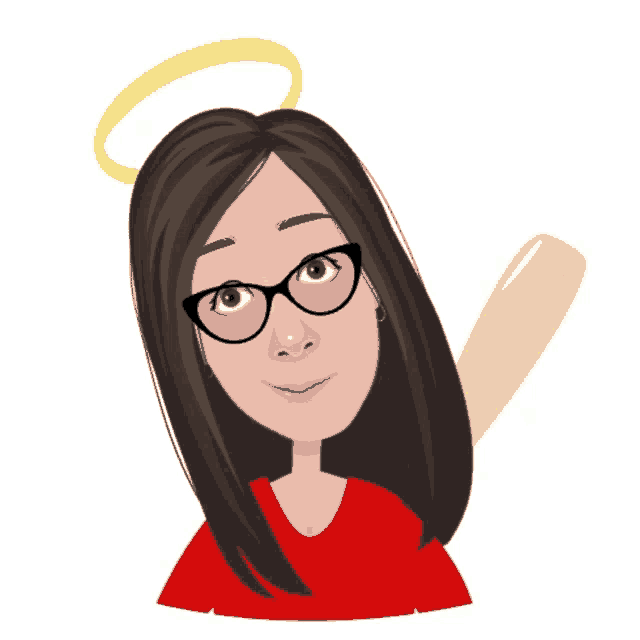 a cartoon of a woman wearing glasses and a halo holding a baseball bat