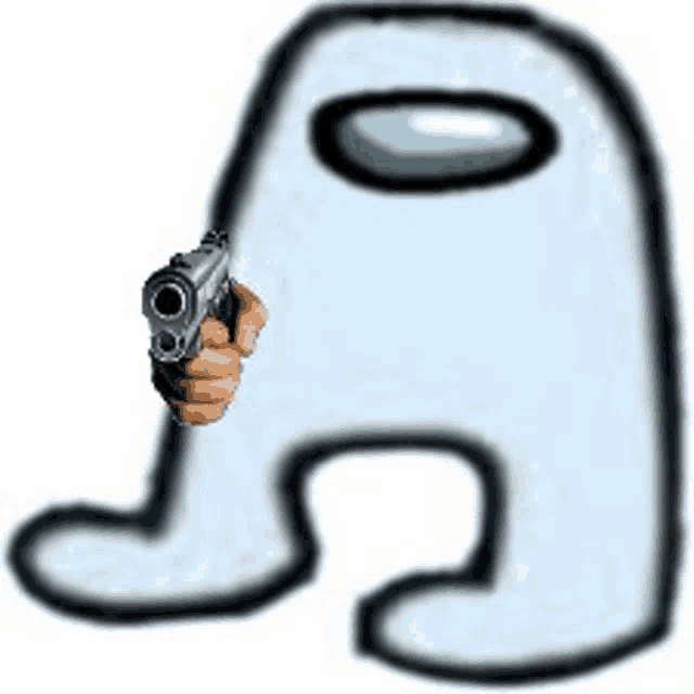a white among us character is pointing a gun at someone .