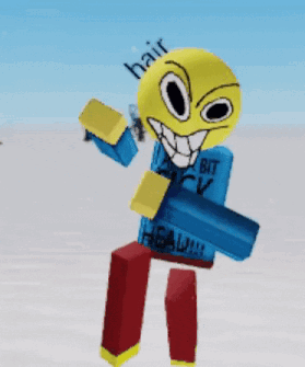 a cartoon character is wearing a blue shirt that says ' bit head '
