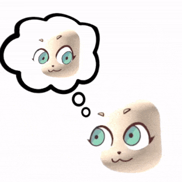 a drawing of a cartoon character with a thought bubble above it