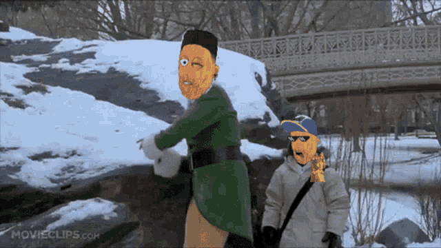 a movie clip from movieclips.com shows a man and a woman in the snow