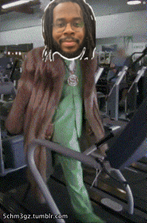 a cartoon of a man walking on a treadmill with the website 5chm3gz.tumblr.com in the corner