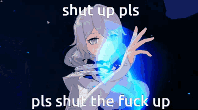 a picture of a girl with the words shut up pls